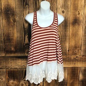 Umgee - Striped Lace Tank Top Orange/Cream - Small